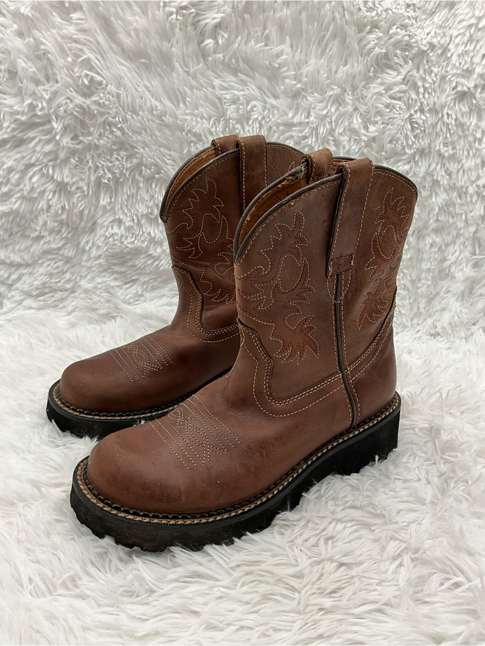 Ariat Groundbreaker Boots Size 7 Brown Full Grain Leather Western Boots Pull-on